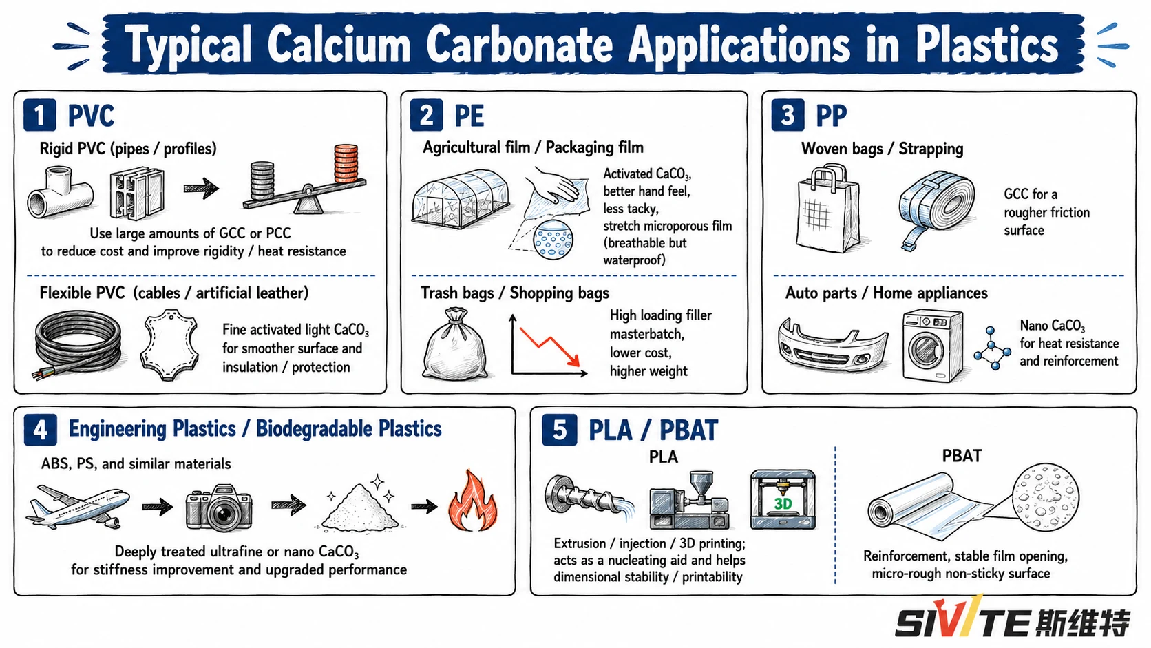Why Is “Stone Powder” Added to Plastics? A Practical Guide to Calcium Carbonate in Plastic Processing Calcium carbonate applications in PVC PE PP engineering plastics PLA and PBAT